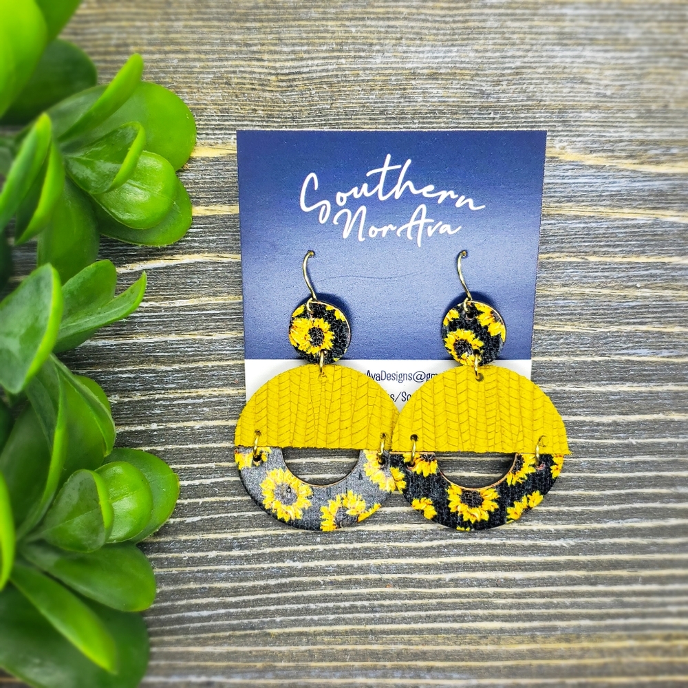 Sunflower Genuine Leather Earrings